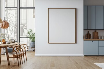 Poster Mockup in Kitchen Interior with White Wall created with Generative AI