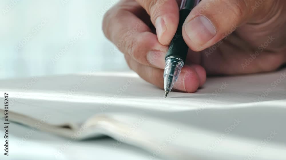 Poster close-up of a handwriting with a pen, symbolizing creativity, focus, and the personal touch of handw