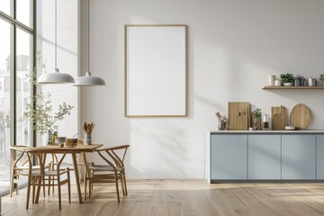 Poster Mockup in Kitchen Interior with White Wall created with Generative AI