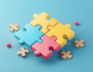 Obraz premium 3D Colorful puzzle pieces coming together, 3D illustration
