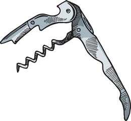 Metal corkscrew color sketch. Spiral mechanic wine tool