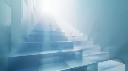 Obraz premium A transparent long staircase leading upward to heaven.around it is made up entirely of squares and cubes