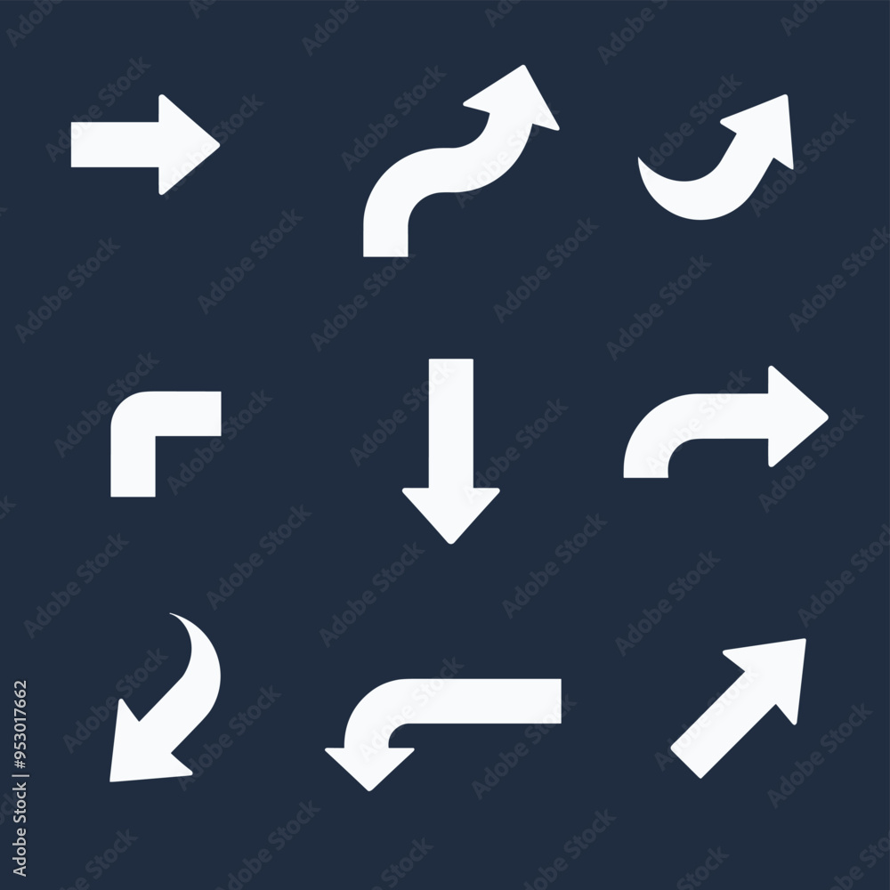 Poster set of white arrows pointing in different directions on a dark background.