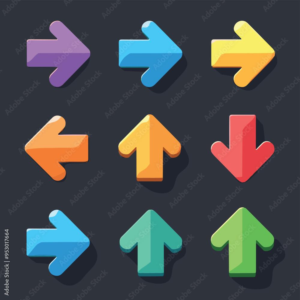 Poster colorful 3d arrows in different directions over a dark background, creating a vibrant and dynamic pa