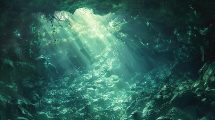 Obraz premium Underwater cave explore wallpaper