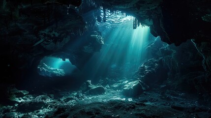 Obraz premium underwater cave explore wallpaper