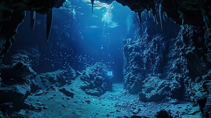 Obraz premium underwater cave explore wallpaper