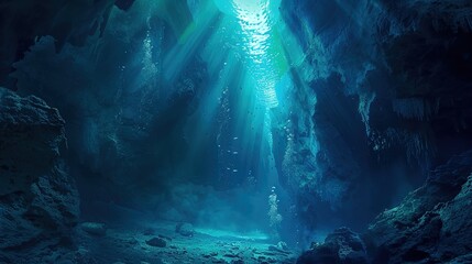 Obraz premium underwater cave explore wallpaper