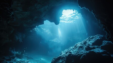 Obraz premium underwater cave explore wallpaper
