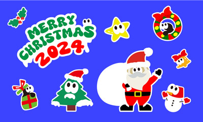 Adorable Big-Eyed Merry Christmas 2024 - Pop and Cute Holiday Illustration with White Border