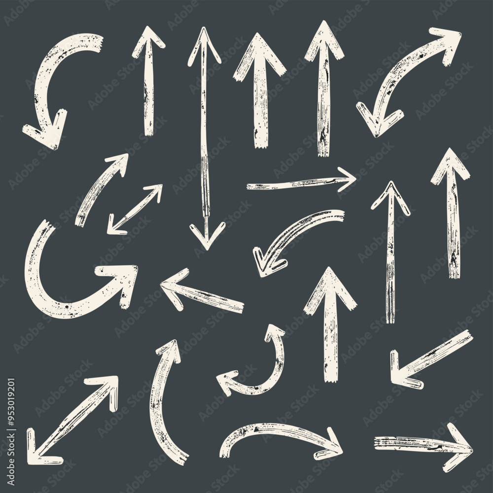 Poster hand-drawn arrows in various directions, sketched with a rough texture on a dark background.