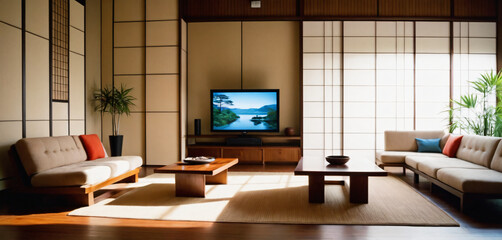 Modern Japanese Living Room Interior Design with a Touch of Nature