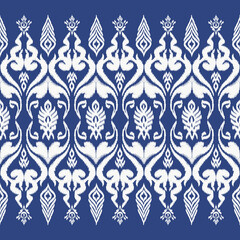 Ikat seamless pattern, geometric design, motif ethnic handmade, Ikat ethnic tribal, boho colors seamless wallpaper. Ethnic Ikat abstract background art, greeting cards, printing products.