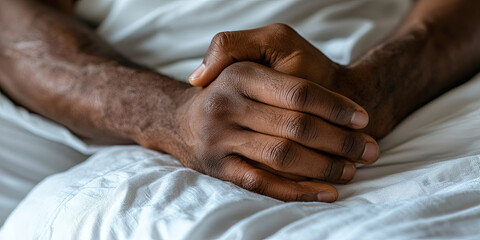 A close up of a hand on a bed, generative AI