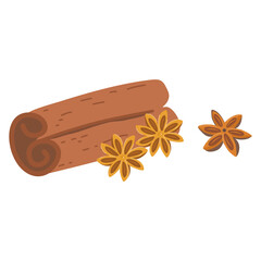 Star anise dry aroma seasoning and cinnamon sticks.