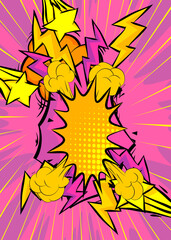 Cartoon Yellow and purple, pink background, comic book backdrop. Retro vector comics pop art design.