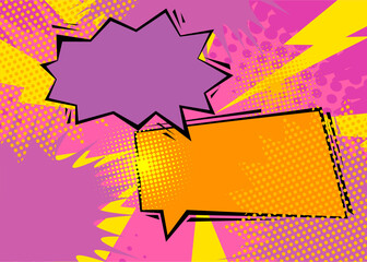 Cartoon Yellow and purple, pink background, comic book backdrop. Retro vector comics pop art design.