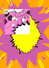 Cartoon Yellow and purple, pink background, comic book backdrop. Retro vector comics pop art design.