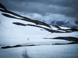 snow and glacier covered mountains