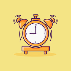 Alarm clock vector illustration designed in flat cartoon style orange color. Ringing alarm clock. Wake Up Time. 