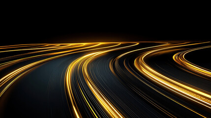 The smooth black background with gold lines looks like an open highway