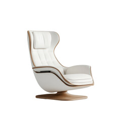 A Modern, White Leather Chair with Wooden Accents, Isolated on a Teal Background