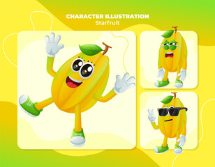 Cute starfruit characters with emoticon faces
