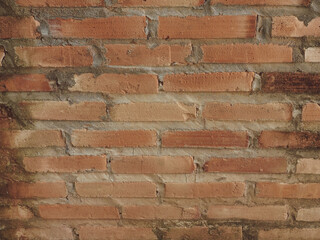 Old orange brick texture vintage wall for background    