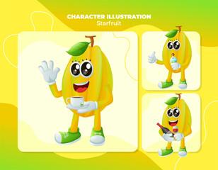 Cute starfruit characters enjoying beverages