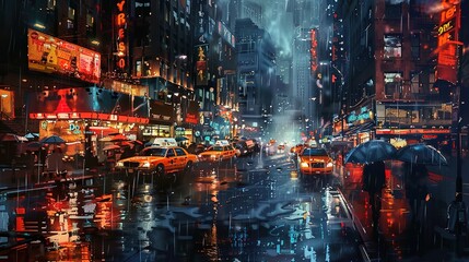 Fototapeta premium rainy night city wallpaper