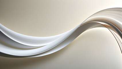 Abstract White Curves:  A minimalist, abstract design featuring swirling white paper ribbons against a soft beige background.  The flowing lines and subtle curves create a sense of movement and dynami