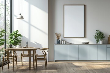 Poster Mockup in Kitchen Interior with White Wall created with Generative AI
