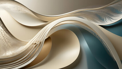Abstract Flow:  Soft, ethereal waves of golden light dance in an abstract digital art design, evoking a sense of movement and serenity.  