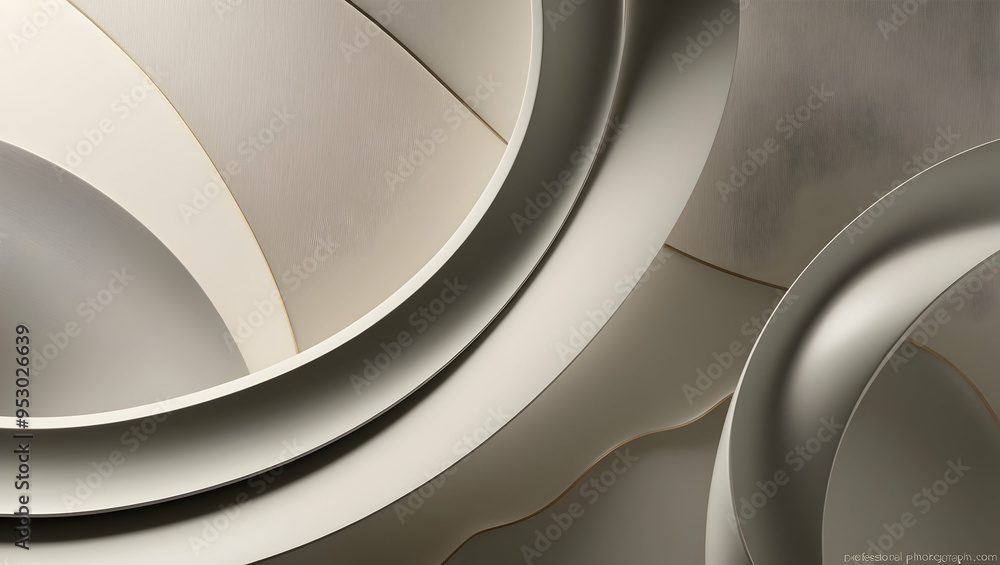 Poster abstract curves: a minimalist abstract image of interlocking circles and curves in a subtle palette 