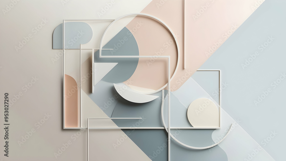 Poster abstract minimalist geometric shapes: a captivating display of geometric shapes in pastel tones, cre