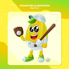 Cute starfruit character playing baseball