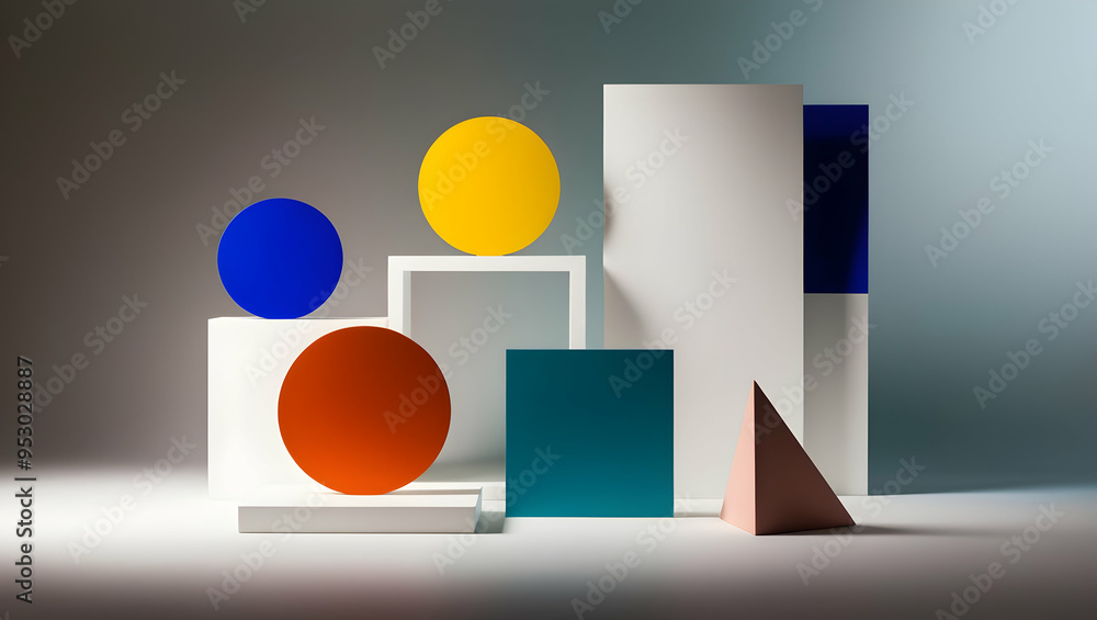 Poster abstract geometric shapes composition: a contemporary still life featuring a vibrant collection of g