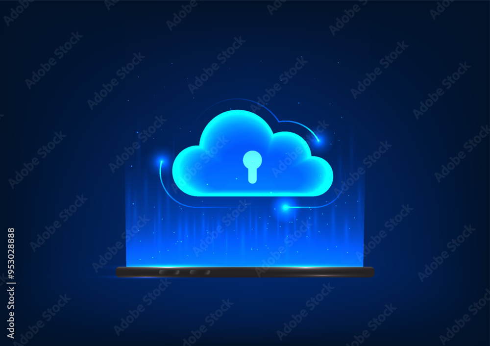 Poster smartphone technology, a mobile phone that projects a cloud image inside as a keyhole, represents a 