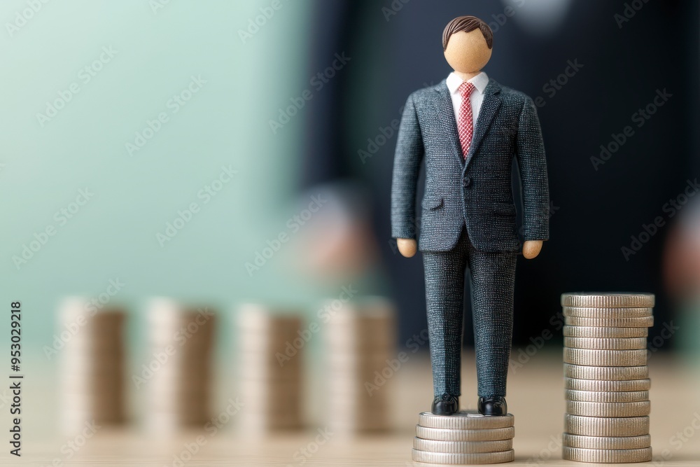 Wall mural a businessman standing on coins, symbolizing financial success and investment growth in a profession