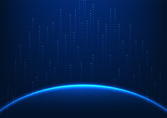 Abstract background technology Light lines rising from the arcs represent the output of cyber technology data through the internet network to the server. Illustration, vector, wallpaper.