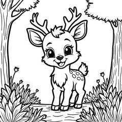 A Cheerful Baby Deer in Jungle Coloring Book