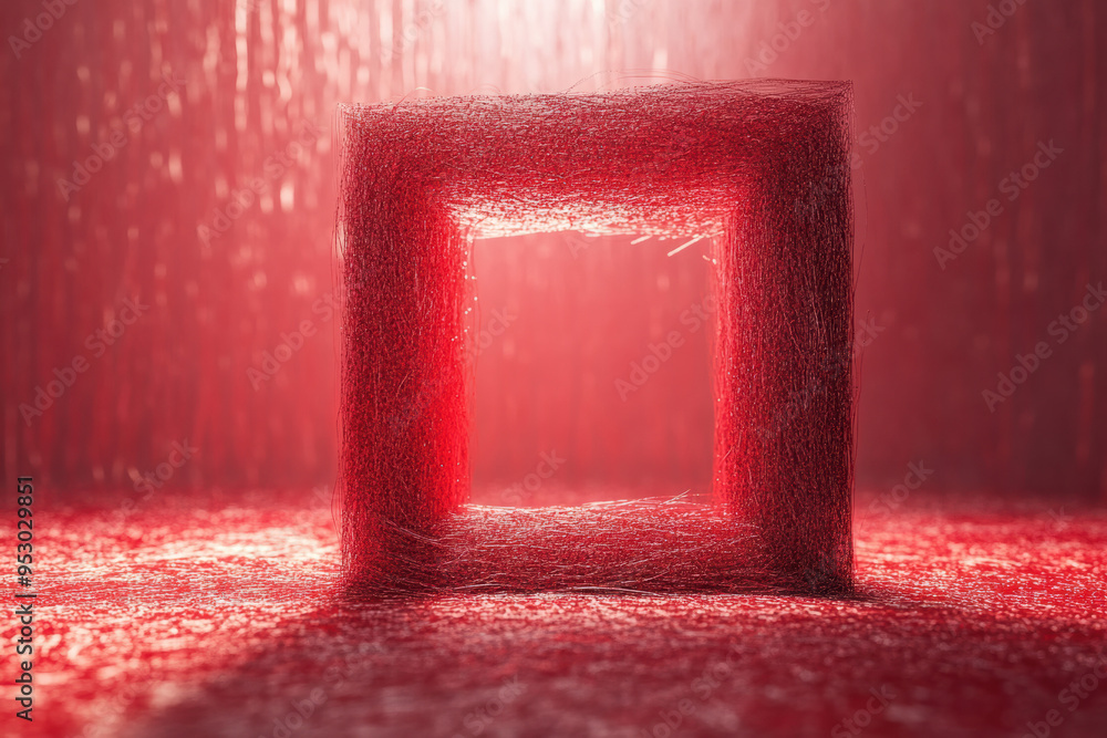 Poster abstract red cube with intricate texture, illuminated in vibrant lighting. modern art composition fe