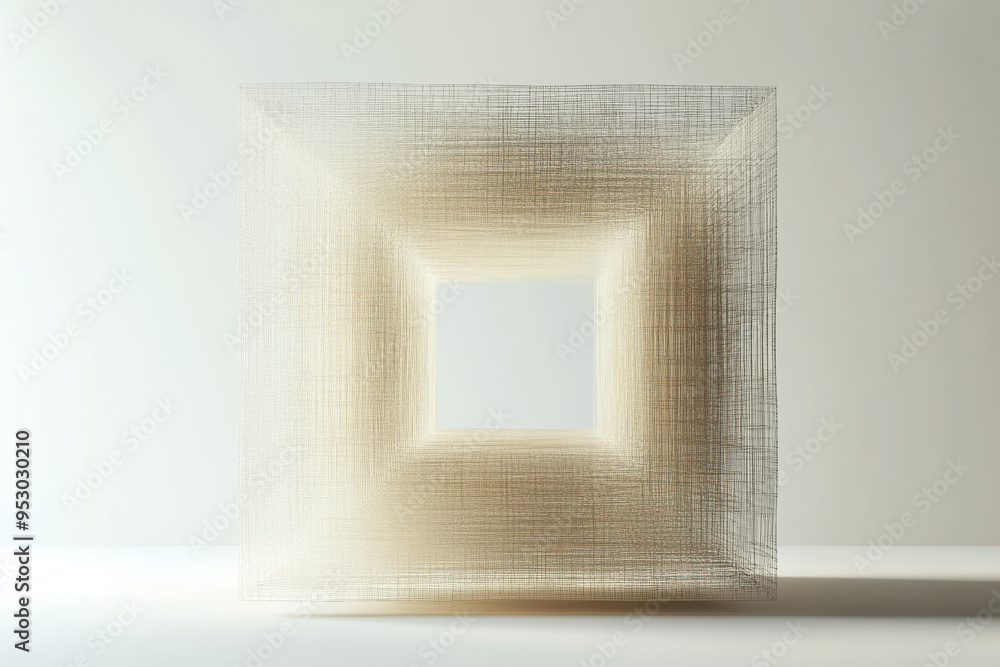 Poster elegant abstract art piece of layered translucent squares with intricate patterns, creating a mesmer