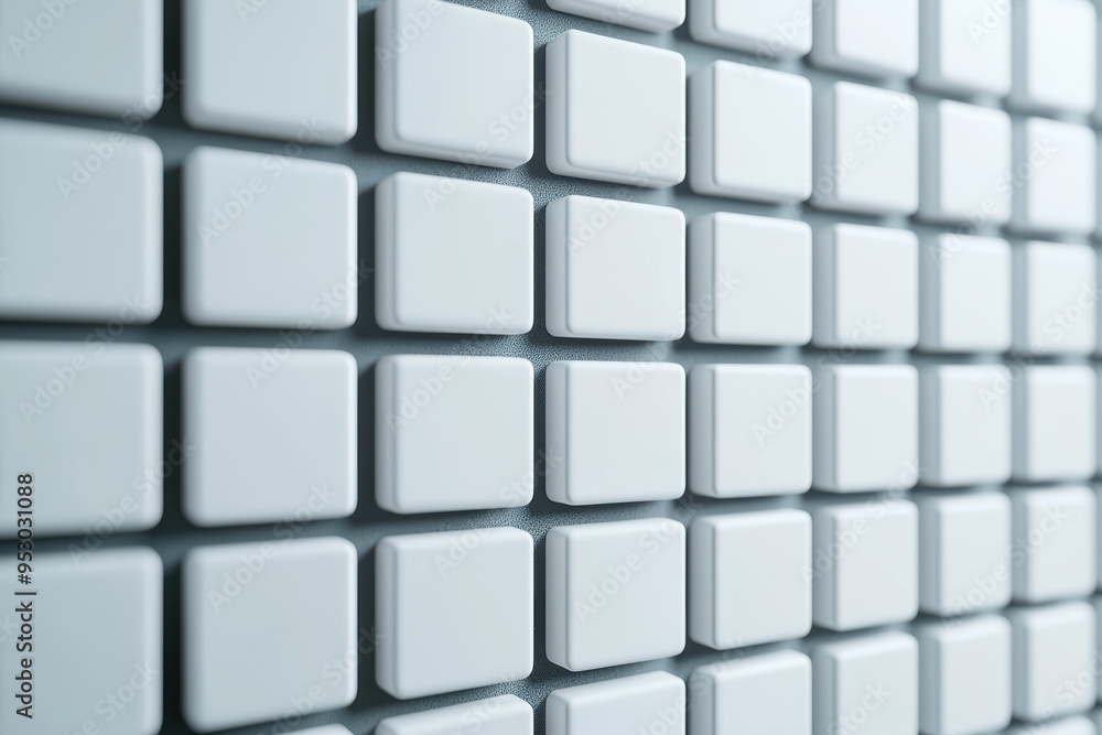 Poster modern wall panel pattern composed of white, rectangular tiles creating a geometric design with dept