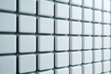 Modern  wall panel pattern composed of white, rectangular tiles creating a geometric design with depth, ideal for contemporary interiors or backgrounds.
