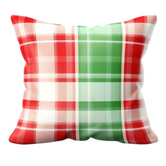 Fototapeta premium Square cushion with red and green checkered pattern, perfect for holiday or festive home decor, adding a touch of comfort and style.