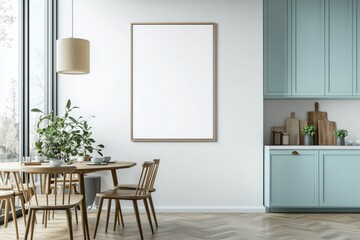 Poster Mockup in Kitchen Interior with White Wall created with Generative AI