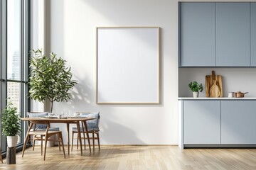 Poster Mockup in Kitchen Interior with White Wall created with Generative AI