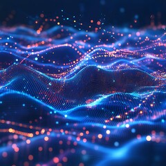 The image is a blue wave with many small dots scattered throughout it