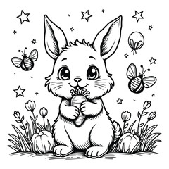 Rabbit and Butterfly Coloring Book